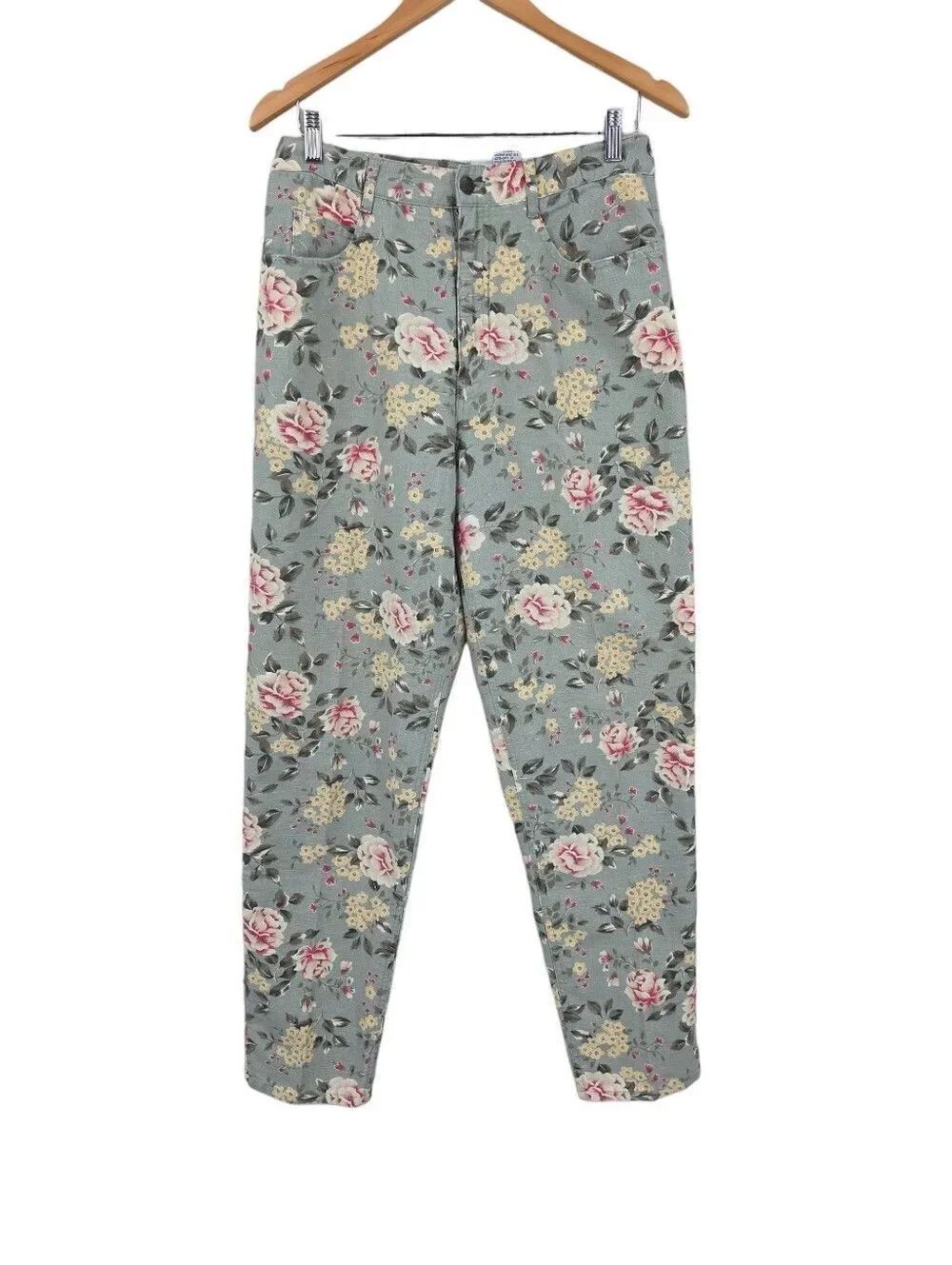 Talbots Vintage Sage Green Floral Linen Cotton Cropped Pants